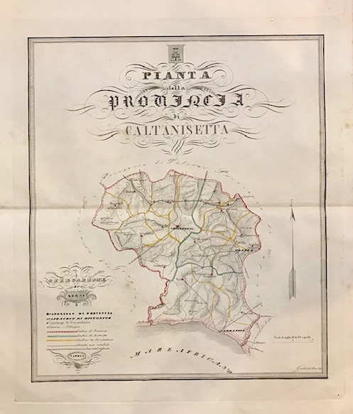 De Sanctis Gabriello Pianta della Provincia di Caltanisetta 1856 Napoli